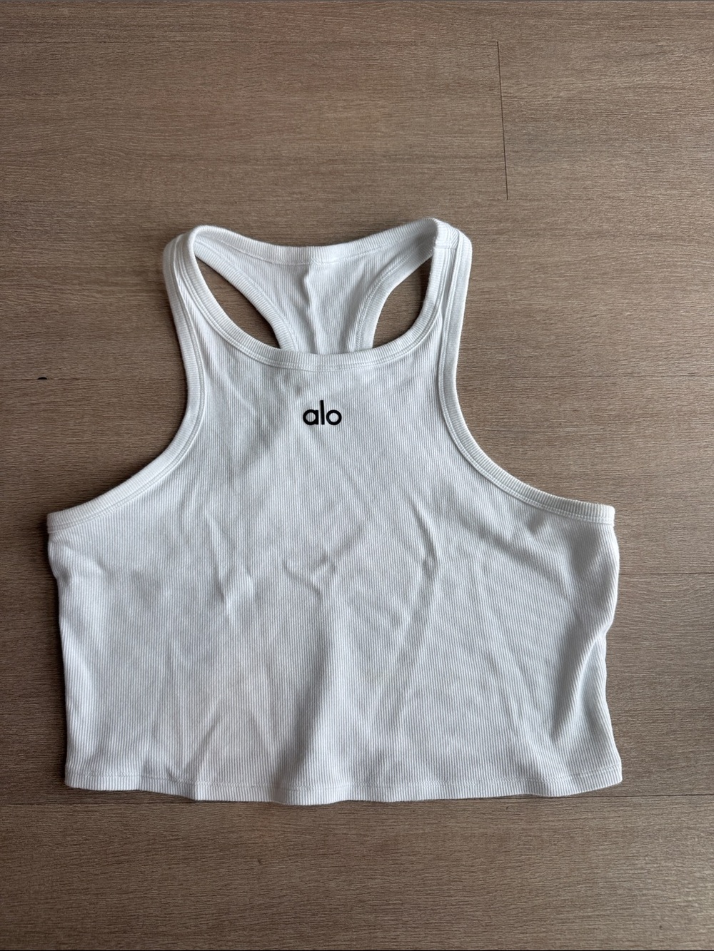 ALO Yoga White Ribbed Racerback Crop Top